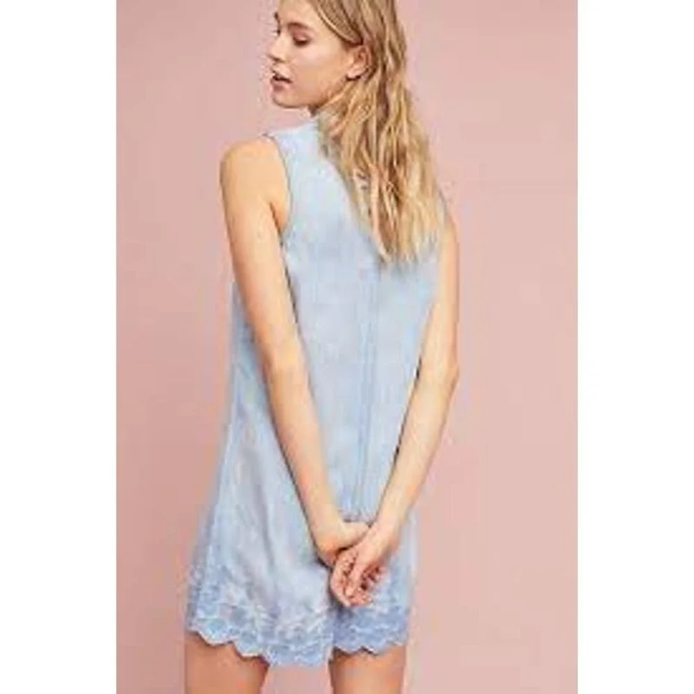 Michael Stars Dress 100% Tencel Blue Striped Sleeveless Embroidered‎ Size Small